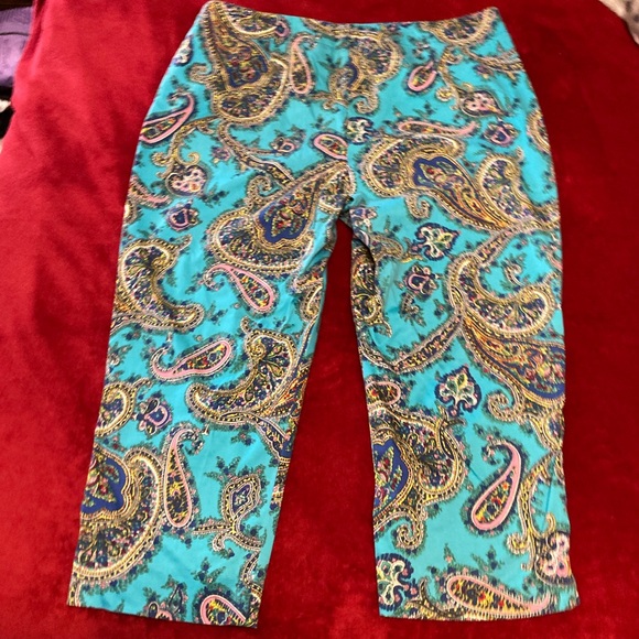 Talbots 16P, cropped signature style side, zip pants in bright paisley pattern - Picture 2 of 8